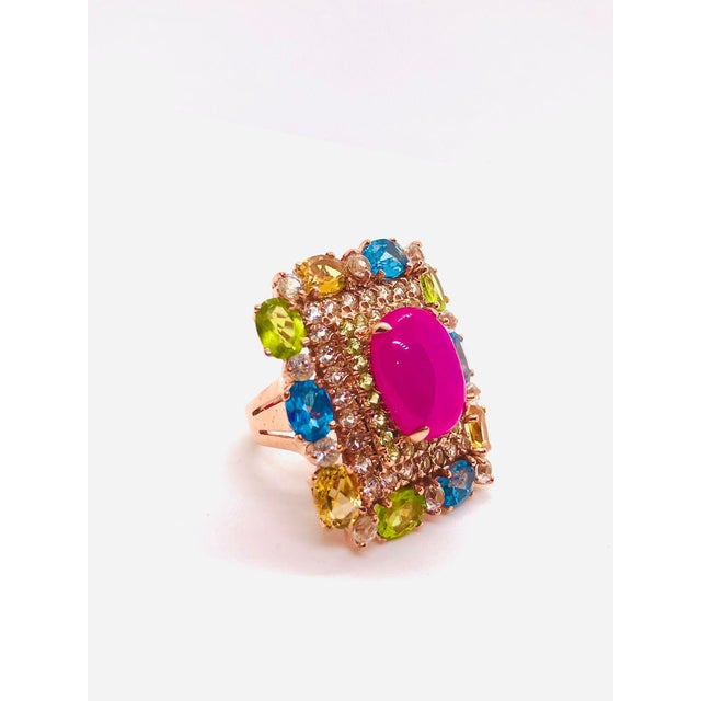 Bochic “Capri” Vintage Diamond Ruby, Peridot & Citrine Ring - 18K Gold & Silver Multi natural gem Ring Beautiful Natural...