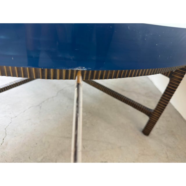 Modern Donghia Sculptural Bronze Base & Ribbed Blue Lucite Coffee Table For Sale - Image 12 of 12
