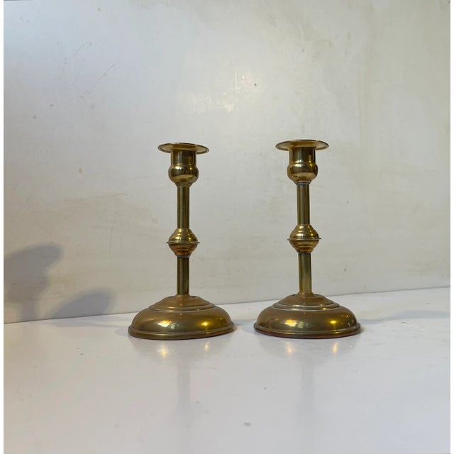 Metal Scandinavian Functionalist Candlesticks in Brass, 1940s, Set of 2 For Sale - Image 7 of 7