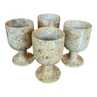 1970s Fossilized Italian Marble Stone Wine Goblets- Set of 4 For Sale