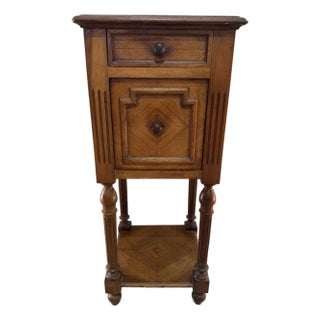 19th Century French Louis XIII Walnut Nightstand or Side Table Marble Top. For Sale
