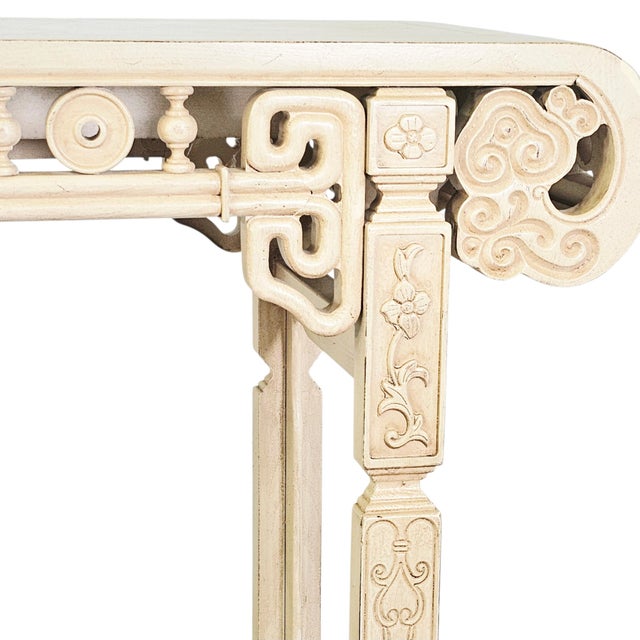 Cream 64" Asian Modern Chinoiserie Cream Lacquer Console Table For Sale - Image 8 of 14