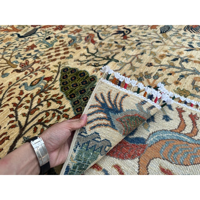 Hand-Knotted Afghan Tree of Life Pictorial Wool Area Rug - 8'1" X 9'9" For Sale - Image 12 of 13