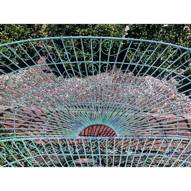 Art Deco 1970s Curvaceous Green-Painted Metal Garden Bench Seating Three For Sale - Image 3 of 6