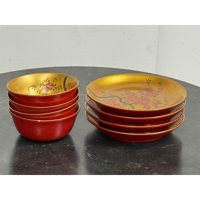 Japanese Japanese Botanical Bowls & Plates, Set of Eight For Sale - Image 3 of 12