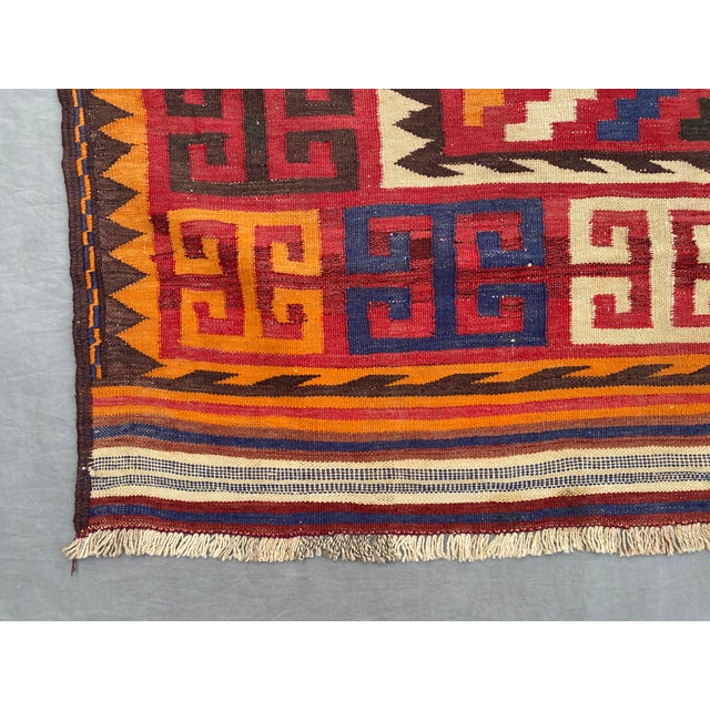 Afghan Maimana Kilim Area Rug, Handwoven Wool, 6x9, Red & Indigo For Sale - Image 6 of 10