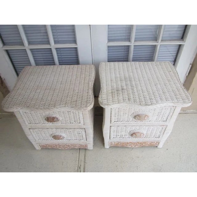 White 1980s White Wicker Rattan Nightstand Two Drawer Set of 2 For Sale - Image 8 of 13