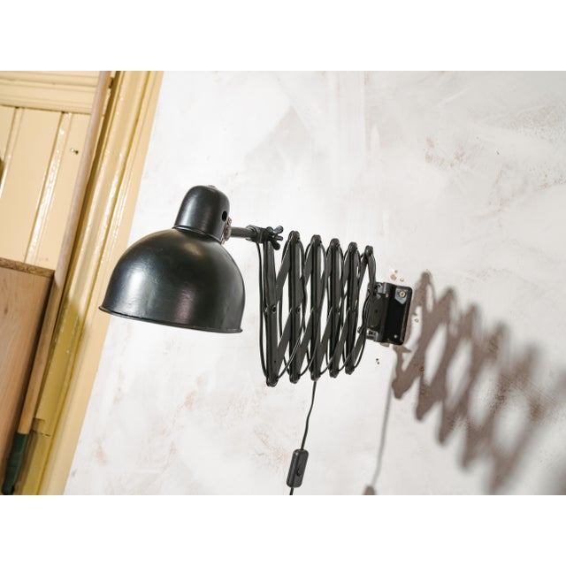 1940s Industrial Black Scissor Wall Lamp with Extendable Harmonica from Adem, Netherlands, 1940s For Sale - Image 5 of 13