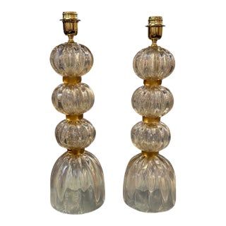 Pair of Modern Pink Opalescent Murano Glass Lamps For Sale