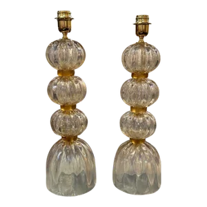 Pair of Modern Pink Opalescent Murano Glass Lamps