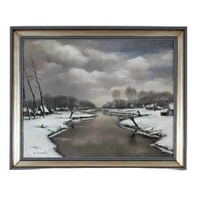 Karel Cornel, Winter Landscape, Oil on Canvas, Framed For Sale