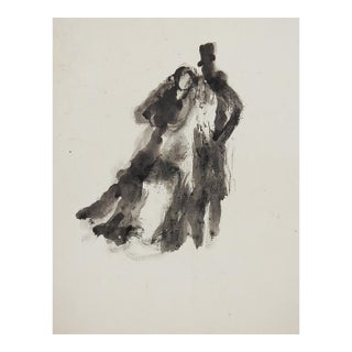 Early 20th Century French Impressionist Study of Couple Watercolor Painting For Sale