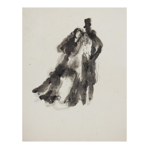 Early 20th Century French Impressionist Study of Couple Watercolor Painting