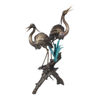 Vintage Bronze Heron Sculptural Pond Fountain, 1980s For Sale