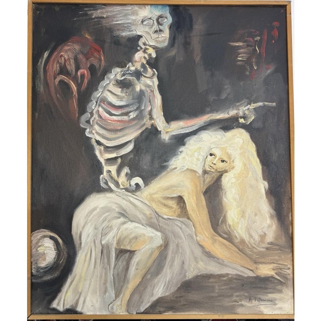 Eberhard Schmidt, Skeleton Rides the Virgin – Mortui Salutant!, Oil Painting on Canvas For Sale - Image 9 of 13