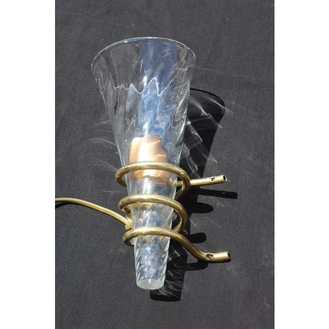 Brass and Murano Glass Wall Lamps, Italy, 1970s, Set of 2 For Sale - Image 3 of 11