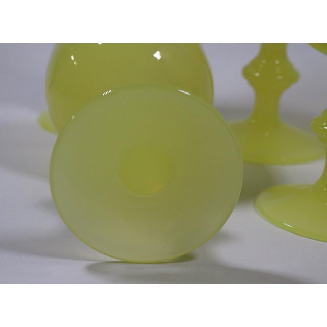 Glass 1930s Rare French Yellow Opaline Wine Glasses Attributed to Portieux Vallerysthal - Set of 7 For Sale - Image 7 of 12