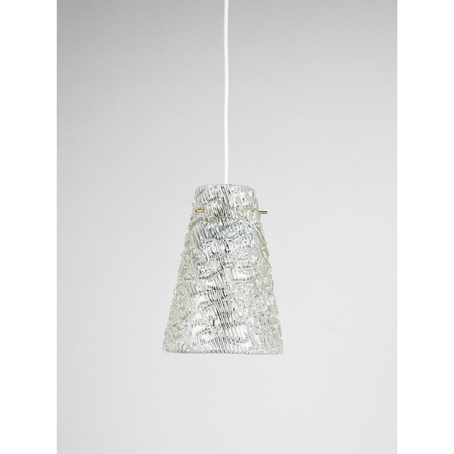 Mid-Century Textured Glass and Brass Pendant Lamp by J. T. Kalmar, Austria, 1950s For Sale - Image 3 of 16