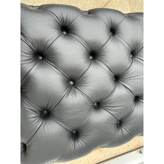 1950s Large Chesterfield Style Tufted Black Italian Leather Ottoman Bench For Sale - Image 9 of 11