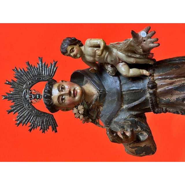 Hispano-Colonial School Saint Anthony of Padua with the Child, 17th Century For Sale - Image 10 of 11