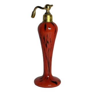 Art Deco Czech Red & Black Swirled Glass Perfume Atomizer - 1930s For Sale