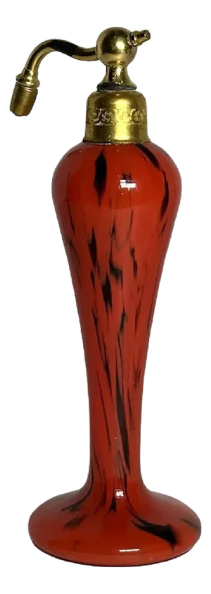 Art Deco Czech Red & Black Swirled Glass Perfume Atomizer - 1930s
