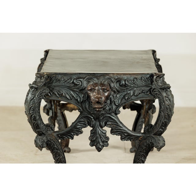 Metal Late 20th Century Bronze Table with Sculpted Lion Heads, Paw Feet, and Ornate Foliage Detailing For Sale - Image 7 of 18