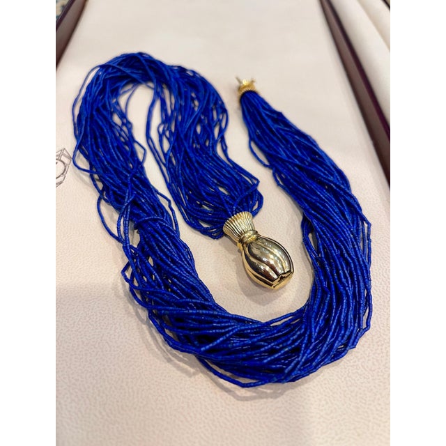 Certified Vintage Lapis Lazuli Multi Strand Necklace 14 Kt Yellow Gold Clasp This marvelous vintage Lapis Lazuli Multi...