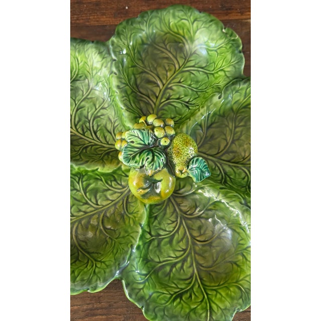 1960s Inarco E2603 Green Majolica-Style Fruit and Leaf Divided Serving Platter For Sale - Image 15 of 16
