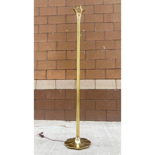 Modernist Solid Brass Tulip Torchiere Floor Lamp Milk Glass Diffuser by the Stiffel Company For Sale In Denver - Image 6 of 13