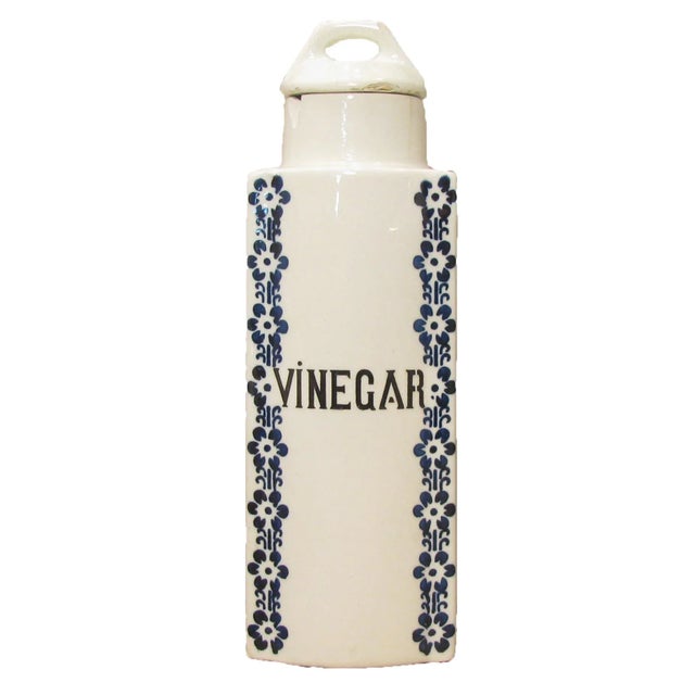 German Art Deco Blue & White Ironstone Canisters, S/3 For Sale - Image 4 of 7