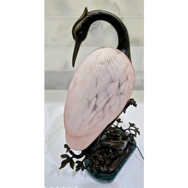 1996 Tin Chi Heron Art Glass Lamp for Andrea by Sadek on Green Marble Base For Sale - Image 4 of 14