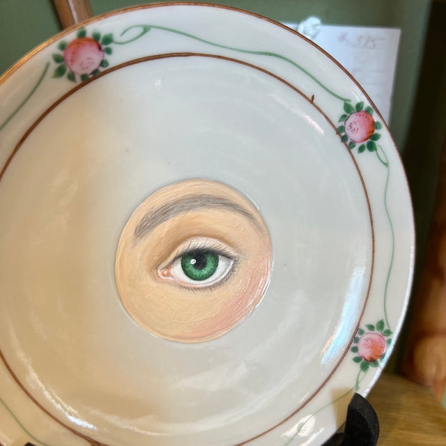 Victorian Handpainted Victorian Style Lovers Eye Painting on an Antique Plate For Sale - Image 3 of 4