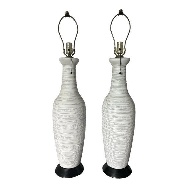 Pair of Lee Rosen for Design Technics Infused Natural Art Pottery Table Lamps, 1960s For Sale