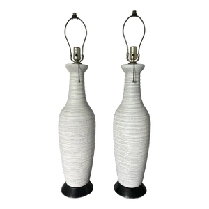 Pair of Lee Rosen for Design Technics Infused Natural Art Pottery Table Lamps, 1960s