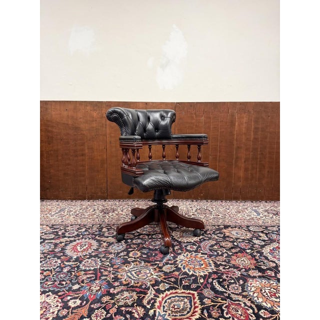 Black English Chesterfield Desk Chair in Black For Sale - Image 8 of 8