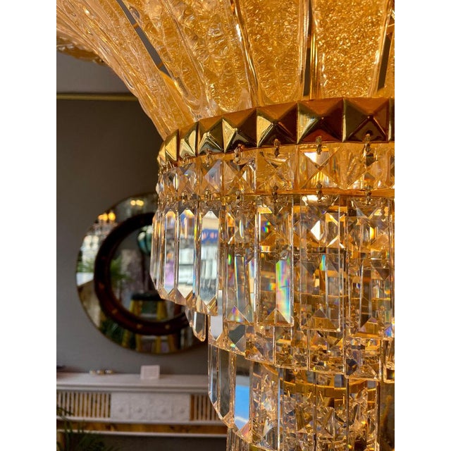 Large Italian Murano Gold Palm Leaf Chandelier, 1970 For Sale - Image 11 of 14