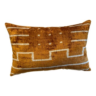 Orange Velvet Ikat Lumbar Throw Pillow For Sale
