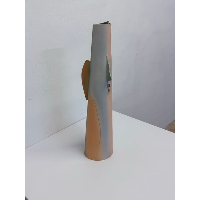 Postmodern Studio Crafted Handmade Ceramic Vase, Artist Signed 1987 For Sale In Miami - Image 6 of 12