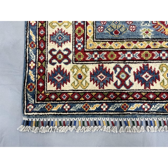 Blue Kazak Wool Rug With Three Medallions and Ivory Border, 3'4" X 4'10" For Sale - Image 13 of 14