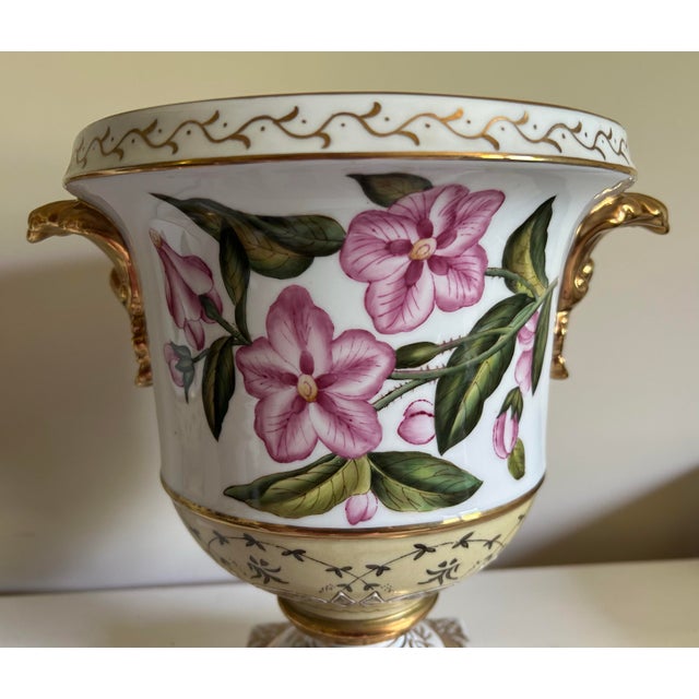 Vintage Chelsea House Neoclassical Urn Style Hand Painted & Gold Planters ~ a Pair For Sale - Image 11 of 12