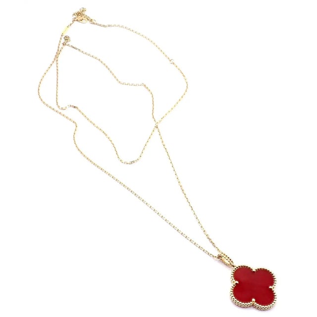 Contemporary Van Cleef & Arpels Magic Alhambra Carnelian Pendant Long Rose Gold Necklace For Sale - Image 3 of 13