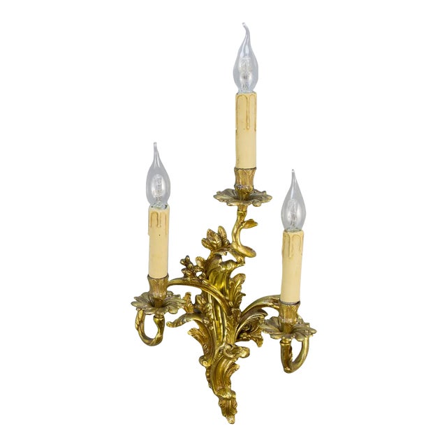 French Gilt Bronze 3-Light Sconce, 1920s For Sale