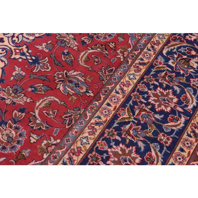 Shabby Chic Persian Kashan Red/Blue Wool Rug - 9'8'' X 13'2'' For Sale In New York - Image 6 of 10