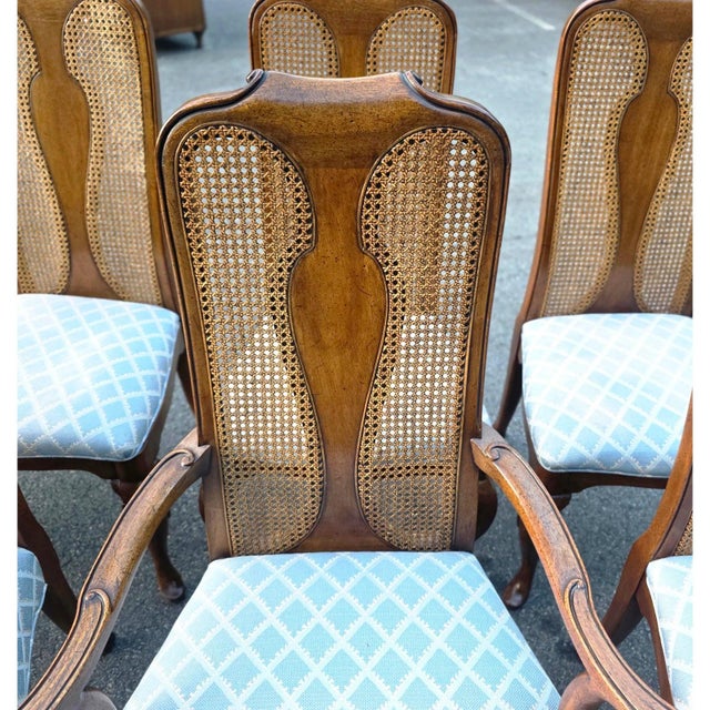 Set of 8 Vintage Queen Anne Solid Walnut and Cane High Back Dining Chairs Attributed to John Stuart for Mount Airy Furniture For Sale - Image 10 of 11