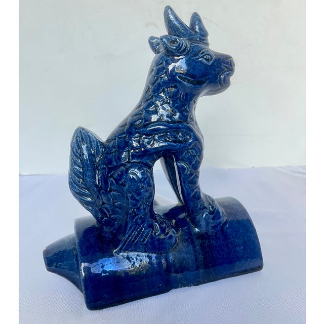 Ceramic Vintage Cobalt Blue Chinese Ceramic Roof Tile Figurines - Set of 4 For Sale - Image 7 of 18