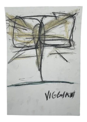 Late 20th Century Charcoal Abstract Drawing Signed Viggiani