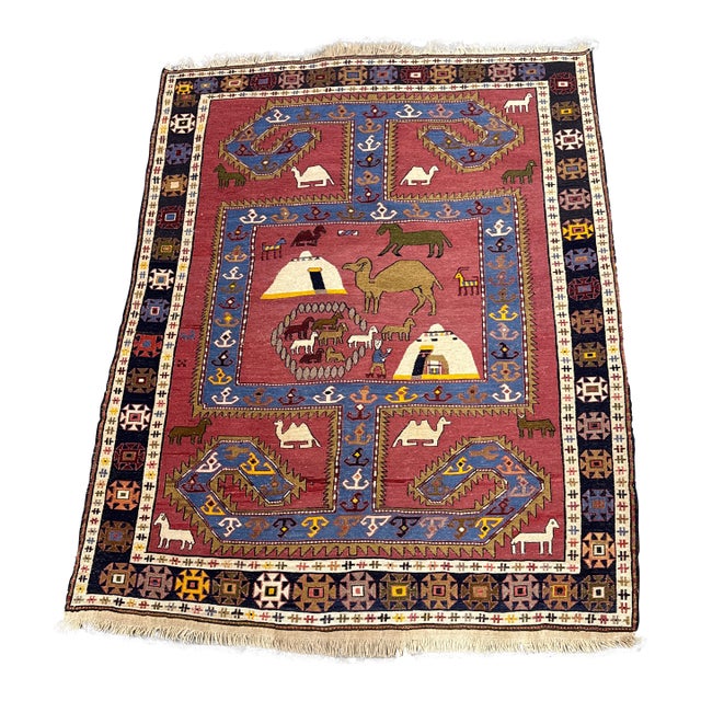 3ft 11in × 5ft 3in Azerbaijani Kilim Area Rug For Sale