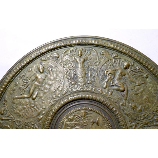 Antique Ornate Figural Mythological Temperantia Bronze German Relief Plate Bowl For Sale In New York - Image 6 of 12