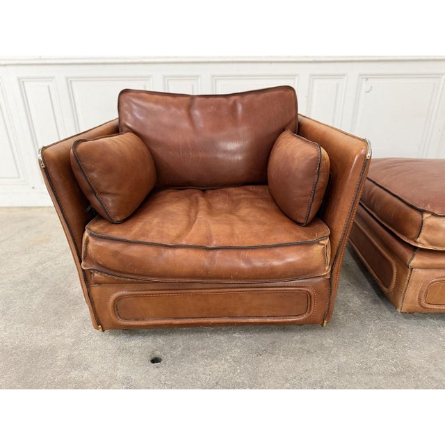 Set of Vintage Club Chair and Ottoman from Roche Bobois, 1980s For Sale - Image 6 of 9